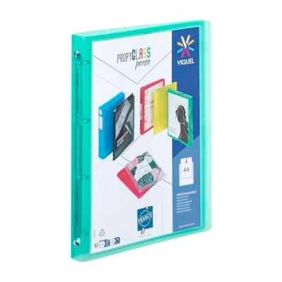 Abbildung von Viquel Flexibler Ordner, A4, personalisierbar, 4 Ringe, Rücken 2,5 cm, türkisgrün, durchscheinend