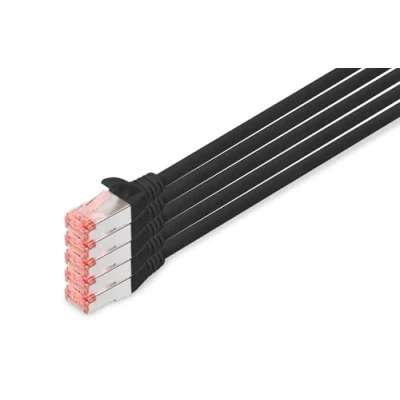 Abbildung von DIGITUS LAN Kabel Cat 6 10m 5 Stück RJ45 Netzwerkkabel S/FTP Geschirmt Kompatibel zu 6A &amp; 7 Schwarz