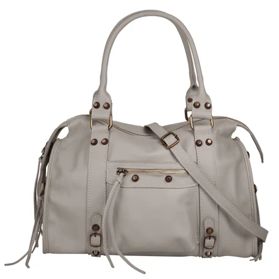 Abbildung von forty Shopper Echt Leder Damen Made in Italy Handtasche mit Nieten Henkeltasche Fransen 022214