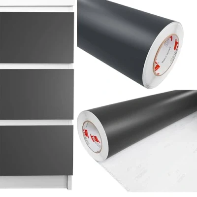 Abbildung von DecoMeister Klebefolien Deko Folie Selbstklebefolie Selbstklebende Möbelfolie Einfarbig für Interior Exterior Einheitliche Farbe Fertigrolle 100cm x 200cm Graphitgrau Matt
