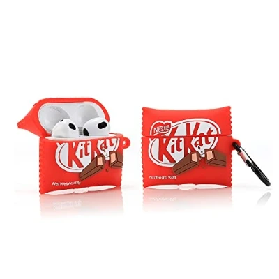 Abbildung von Derhom Airpods 3 Schutzhülle aus Silikon, lustig, niedlich, modisch, weich, Cartoon Design, kompatibel mit Apple 3, Schlüsselanhänger [Snack Serie] (Kitkat)