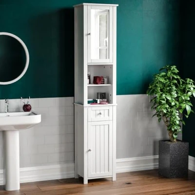 Abbildung von Bath Vida Priano Hoch Spiegelschrank Schrank Boden Stehend Tallboy Einheit, weiß