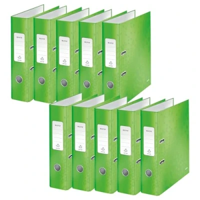 Abbildung von Leitz Qualitäts Ordner 180, 10er Pack, A4, 8 cm Rückenbreite, laminierte Graupappe, Grün, WOW Serie, 10050054