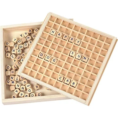 Abbildung von small foot 7988 Wörter Legen aus Holz, Lernhilfe zum Buchstabieren mit 145 Buchstabenwürfeln, ab 6 Jahren, ca. 19 x 18 3 cm
