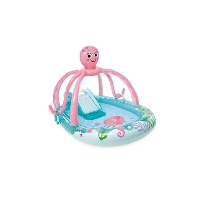 Abbildung von INTEX Friendly Octopus aufblasbarer Kiddie Pool: Kinderpool mit Wassersprüher und Rutsche Splash Pad 233,7 x 182,9 149,9 cm ab 3 Jahren