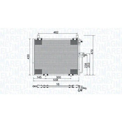 Abbildung von MAGNETI MARELLI 350203988000 Klimakondensator 538x430x16 430 538 16 MERCEDES BENZ: W124 Limousine, T modell, E Klasse modell