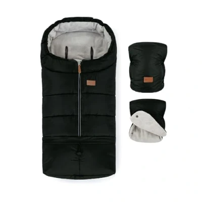 Abbildung von Petite&amp;Mars Schlafsack für Kinderwagen JIBOT * Fußsack Winterschlafsack Kinderwagen, Buggy und Autositz Warrm Wasserdicht Winddicht (Ink Black set)