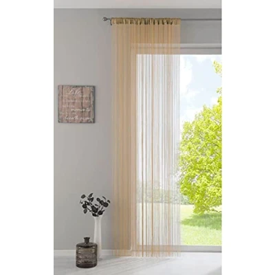Abbildung von Fadengardine, HxB 250x140 cm, Sand mit Tunneldurchzug und eingenähtem Kräuselband, geeignet für Gardinenstangen Gardinenschienen Fadenvorhang Fadenstore Raumteiler, 20303CN
