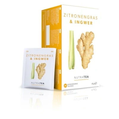 Abbildung von Nutra Tea Zitronengras &amp; Ingwer, Ingwertee zur Steigerung der Vitalität, Immuntee Aufrechterhaltung des Immunsystems, entzündungshemmend, 20 wiederverwendbare Teebeutel, natürlicher Kräutertee