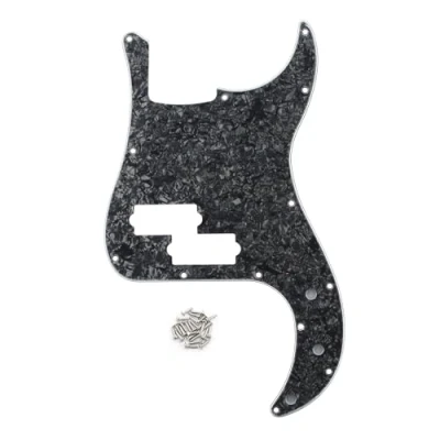Abbildung von FLEOR 13 Loch Modern Style Standard PB Bass Pickguard ohne Truss Rod Notch für 4 Saiter P Modell, Schwarze Perle