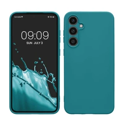 Abbildung von kwmobile Hülle kompatibel mit Samsung Galaxy S23 FE weiches TPU Silikon Case Cover geeignet für kabelloses Laden Petrol matt
