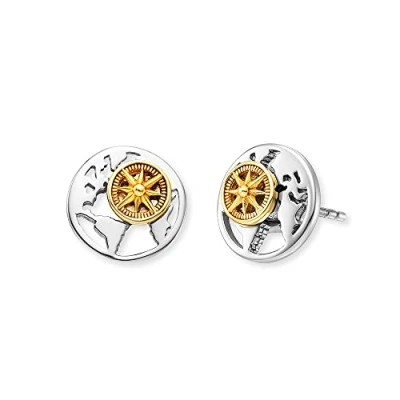 Abbildung von Engelsrufer Damen Ohrstecker Aloha aus Sterling Silber mit Weltkarte und Windrose Bicolor nickelfrei Größe: 10mm