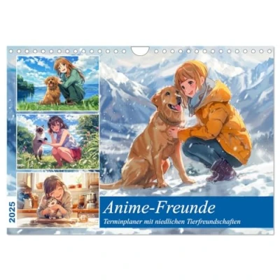 Abbildung von Anime Freunde Terminplaner mit niedlichen Tierfreundschaften (Wandkalender 2025 DIN A4 quer), CALVENDO Monatskalender