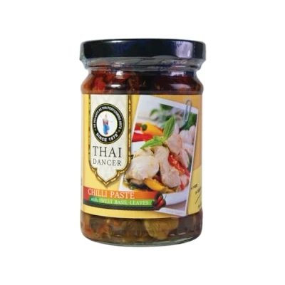 Abbildung von Thai Dancer Chilipaste mit Basilikumblättern 200 g