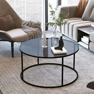 Abbildung von en.casa Couchtisch, »Kolari« Wohnzimmertisch 45xØ80cm rund Metall Rauchglas