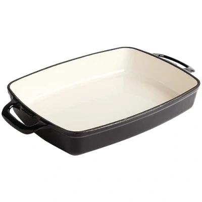 Abbildung von Vogue Bräter aus Gusseisen, 2,8 Liter, Schwarz und Creme, rechteckiges emailliertes Größe: 55 (H) x 390 (B) 235 (T) mm, kompatibel mit Induktion allen Herdarten, GH324