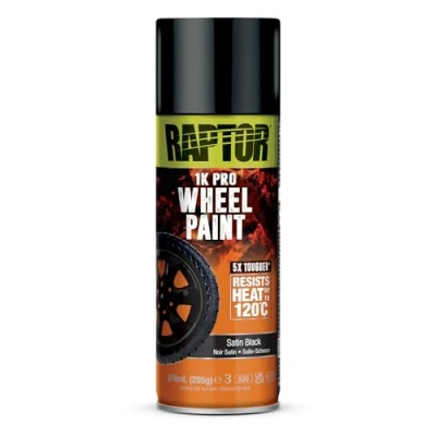 Abbildung von U POL RAPTOR Wheel Paint Felgenlack 1K Lack Spraydose Hitzebeständig bis 120C Schutz vor Stößen, Hitze, Steinschlägen, Bremsstaub &amp; Korrosion (satin black/seidenmatt schwarz 378ml)