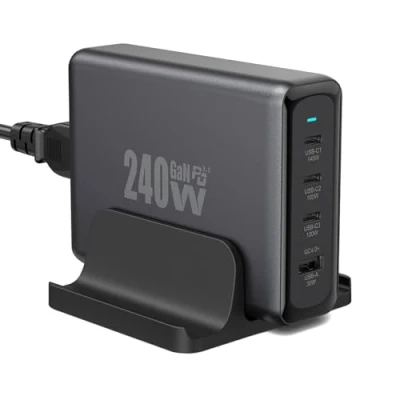 Abbildung von OUFUYU Ladegerät USB C 240W GaN 4 Port 100W 140W Multi Geräte Schnellladeleistung für MacBook Pro Air i Phone 15 16 Samsung Galaxy Ultra Plus Apple Watch Dell XPS Switch Steam Deck