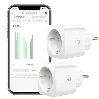 Abbildung von Smart WLAN Steckdose EIGHTREE, mit Strommessung, 16A Home WiFi Steckdose, Alexa Zubehör, Zeitplan, Fernzugriff, Funktioniert Alexa, Google Home, SmartThings, 2er Pack