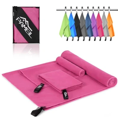 Abbildung von Pameil Mikrofaser Handtuch 3er Set (160x80cm Groß Badetuch +2 Stück 80x40cm Klein Handtuch), Reisehandtuch Schnelltrocknend Microfaser Handtücher für Fitness Sauna