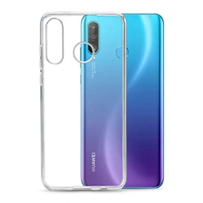 Abbildung von TPU Hülle kompatibel mit Huawei P30 lite Transparent Clear Case Schutz Handy Tasche Silikon mungoo Displayputztuch