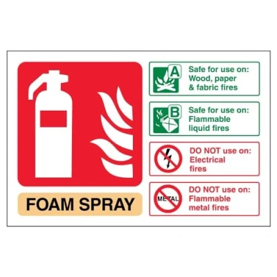 Abbildung von vsafety 11015 AL Feuerlöscher Schild, Schaumstoff Spray ID nicht Elektrische Sicher, selbstklebend, Landschaft, 150 mm x 100 mm, beige/schwarz/grün/rot