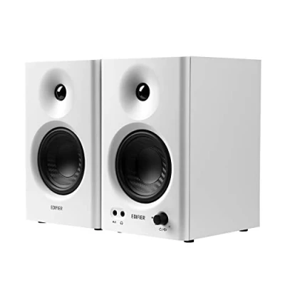Abbildung von Edifier MR4 kompakte 2.0 Studiomonitore (42 Watt) mit Class D Verstärker und Zwei wählbaren Klangmodi, Weiß
