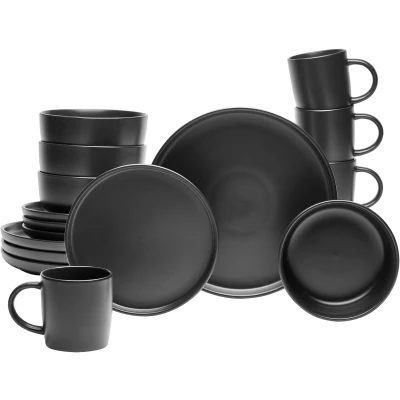 Abbildung von van Well Kombiservice &quot;Geschirr Set, Service Nero&quot;, (Set, 16 tlg.), runde Form, schwarz, spülmaschinen und mikrowellengeeignet