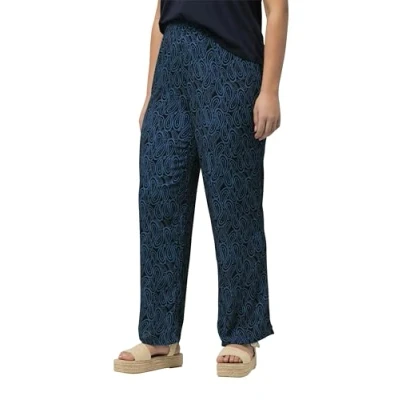 Abbildung von Ulla Popken Paisley Elastic Waist Stoffhose, Damen, Größe: 50/52, Navy blue