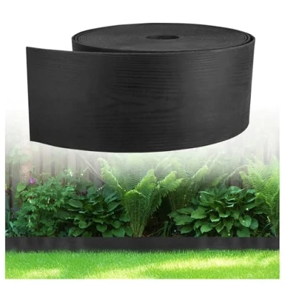 Abbildung von GARDENIX Flexible Rasenkante Kunststoff 10m, Höhe 130mm Rasen Beeteinfassung Holzoptik Beetumrandung Rund Wetterbeständige Rasenbegrenzung, Rasenkanten Schwarz