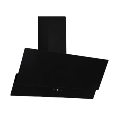 Abbildung von Respekta Dunstabzugshaube kopffrei/Dunstabzugshaube schräg 90 cm/Metallgehäuse mit Glasschirm in Schwarz/Abluft und Umluftfunktion / CH66038 90SAM A 54 67,5 dB