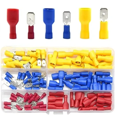 Abbildung von CEEYSEE Kabelschuhe x 120 Männlich/Weiblich Kabelstecker Flachsteckhülsen Isolierte PVC Quetschverbinder für 0.5 6 mm² Kabel Rot,Blau,Gelb (DPSZ)