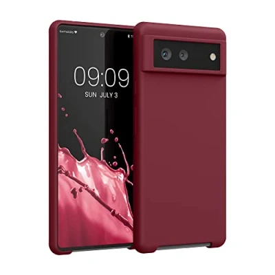 Abbildung von kwmobile Hülle kompatibel mit Google Pixel 6 Silikon Handy Case Handyhülle weiche Oberfläche kabelloses Laden Rhabarber Rot