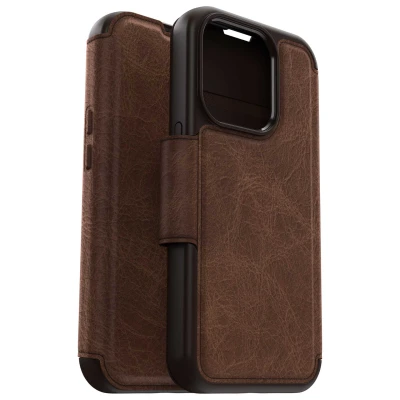 Abbildung von Otterbox Strada Apple iPhone 15 Pro Book Case Leder Braun mit MagSafe