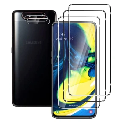 Abbildung von FWang [3+2 Stück] Temperglas Schutzfolie für Samsung Galaxy A80 + Kamera Schutzfolie,9H Härte,kratzfest,blasenfrei,HD Displayschutz