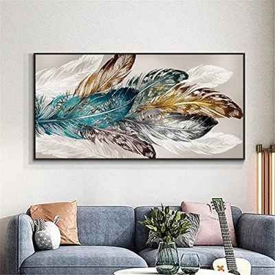 Abbildung von Diamond Painting groß Voll Farbige Federn 5D Diamant Bilder Erwachsene, Kinder,Daiments Set,Anfänger Diamantmalerei, DIY Daiments 60x120cm,24x48in