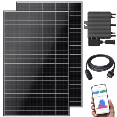 Abbildung von Balkonkraftwerk 830 W / 600 Solaranlage Steckerfertig Upgradebar auf 800 Watt WiFi Smarte Mini PV Photovoltaik Anlage genehmigungsfrei, Schwarz (BKW 830/600_800)
