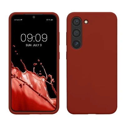 Abbildung von kwmobile Hülle kompatibel mit Samsung Galaxy S23 dünnes Silikon Handy Case stoßfeste Handyhülle weiche Oberfläche Kabelloses Laden Spice Red