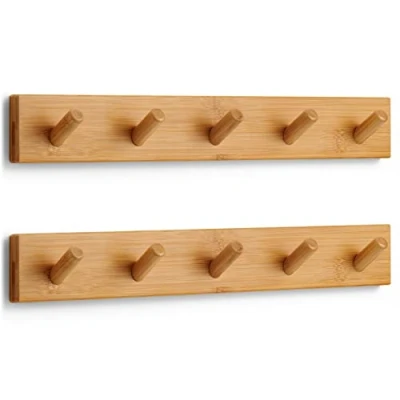 Abbildung von LARHN Garderobenhaken Holz (2 Stück) Garderobenleiste mit 5 Haken 43 cm Kleiderhaken Wand Wandgarderobe für Flure, Garderoben, Schlafzimmer und Badezimmer