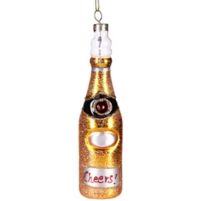 Abbildung von BRUBAKER Cheers! Champagner Flasche Gold Handbemalte Weihnachtskugel aus Glas Mundgeblasener Christbaumschmuck Figuren lustig Deko Anhänger Baumkugel 15 cm