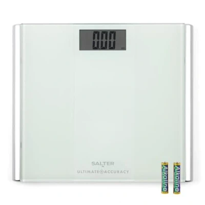 Abbildung von Salter 9009 WH3R Digitale Personenwaage Elektronische Körpergewichtswaage mit 180 kg Tragfähigkeit, gut lesbarem Display, Step On Technologie, misst in 50 g, Gefrostete Plattform