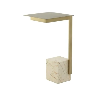 Abbildung von Qiyano Beistelltisch Yakona Beige Elegantes Marmor und Glas Quadratisches Design, Modern, Wohnzimmer, Bar, Lounge, Sofatisch, Couchtisch