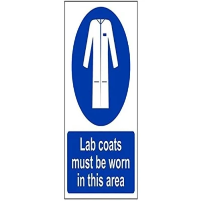 Abbildung von vsafety 41066 an s &quot;LAB Coats zu tragen, in diesem Bereich&quot; Pflicht Schutzbekleidung Schild, selbstklebend, Hochformat, 150 mm x 200 mm, blau