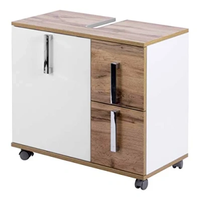 Abbildung von Schildmeyer Waschbeckenunterschrank Kampen made in Germany Höhe 60 cm, mit Metallgriffen, Tür Soft Close, 2 Schubladen