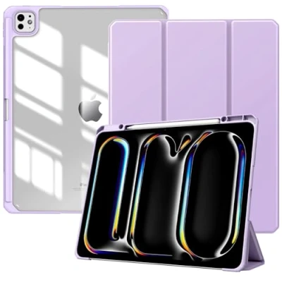 Abbildung von TiMOVO Hülle für iPad Pro 13 Zoll (M4) 2024 Schutzhülle mit Stifthalter, Schlank Ständer Klarer Transparent Rückseite Zoll, Auto Schlaf/Aufwach, Taro Violett