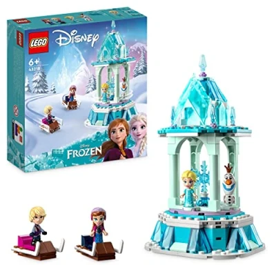 Abbildung von LEGO Disney Princess Annas und Elsas magisches Karussell, Die Eiskönigin Spielzeug, Inspiriert vom Frozen Eispalast mit 3 ikonischen Mikro Puppen Figuren Olaf Figur 43218
