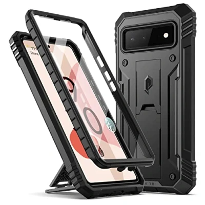 Abbildung von POETIC Revolution Series Hülle Kompatibel mit Pixel 6 5G, robust, stoßfest, Ganzkörper Schutzhülle Ständer, integriertem Displayschutz für Arbeit Fingerabdruck ID, Schwarz