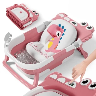Abbildung von Faltbare Babybadewanne Mit Badekissen Und Integriertem Thermometer Kinderbadewanne Kostenlosem Badewannenhalter Ideal Als Geburtsgeschenk Für Mädchen Oder Jungen Von Geburt An Baby Badewanne