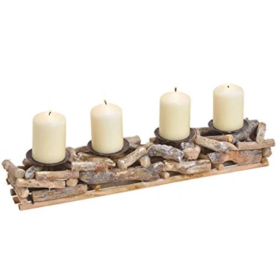 Abbildung von matches21 Adventsgesteck rustikal Holz Altholz Treibholz Wurzeln Holzgesteck &amp; 4 Kerzenhalter Tischdeko 1 STK 50x10 cm