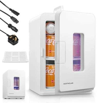 Abbildung von NORTHCLAN 2 in1 Mini Kühlschrank 15 Liter/ 21 Dosen, Tragbar mit Kühl und Heizfunktion, 12V DC/220V AC für Autos, Büros Schlafsäle, Getränke, Kosmetik, Schwarz, Max &amp; Eco Modus, Weiß